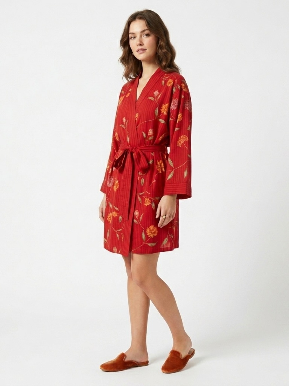 Victoria's Secret Vintage 100% Silk Red Plaid Floral Short Robe M/L